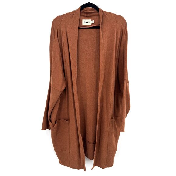 PACT Brooklyn Airplane Brown Long Sleeve Slouchy Oversized Long Cardigan Size S - Picture 2 of 7